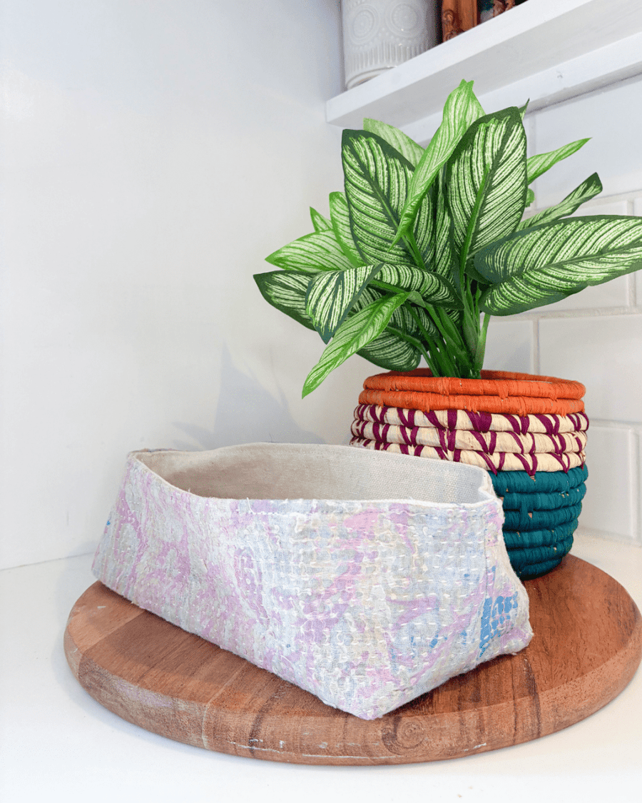 Vintage Kantha Bread Basket | Small - Asha Project Kantha - Saree - Handmade