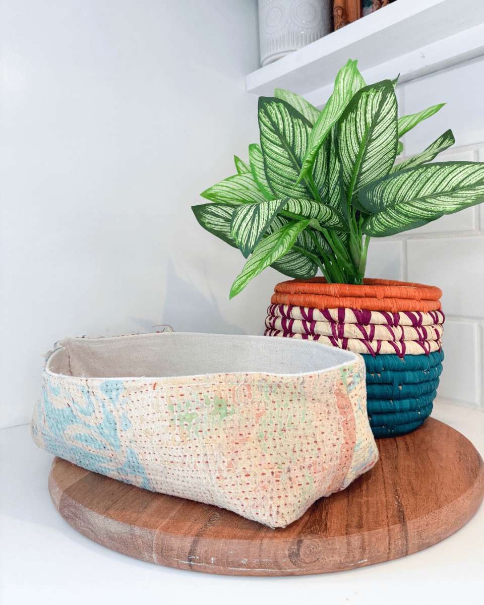 Vintage Kantha Bread Basket | Small - Asha Project Kantha - Saree - Handmade