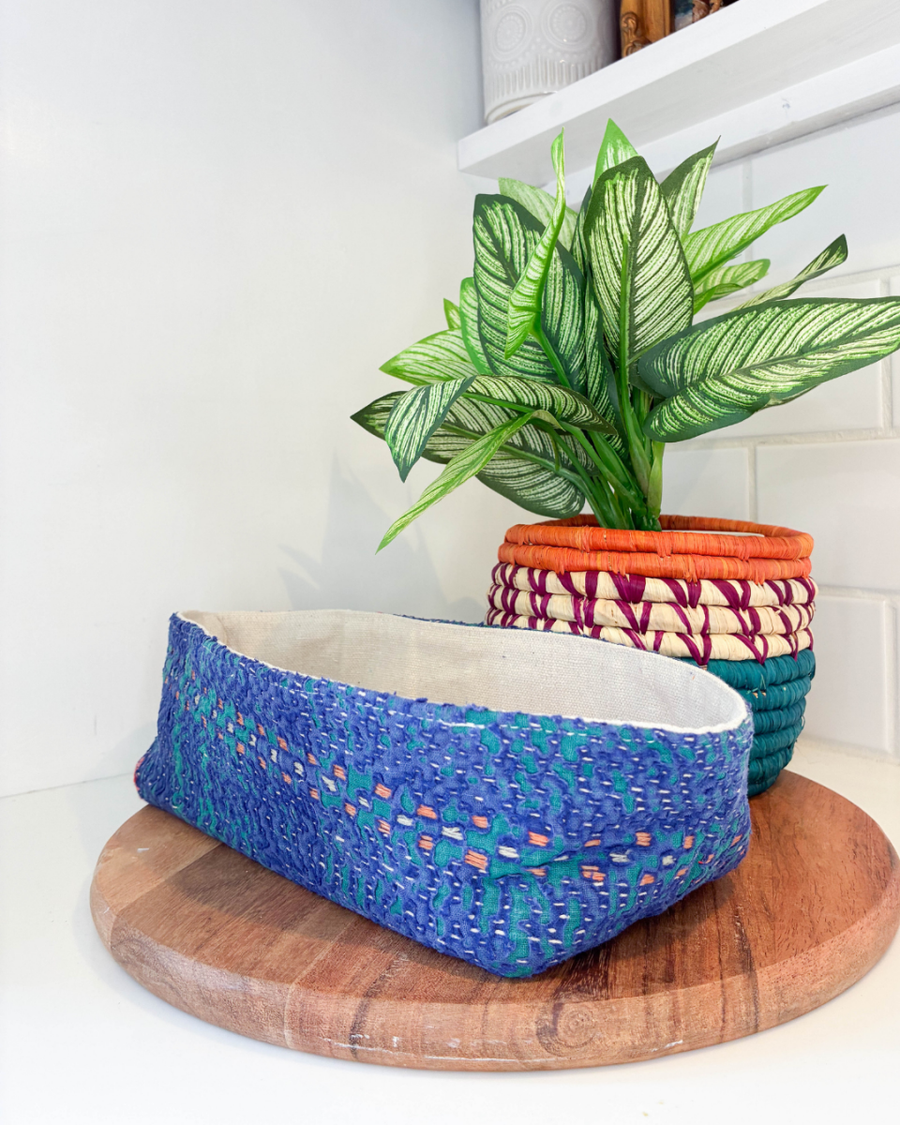 Vintage Kantha Bread Basket | Small - Asha Project Kantha - Saree - Handmade