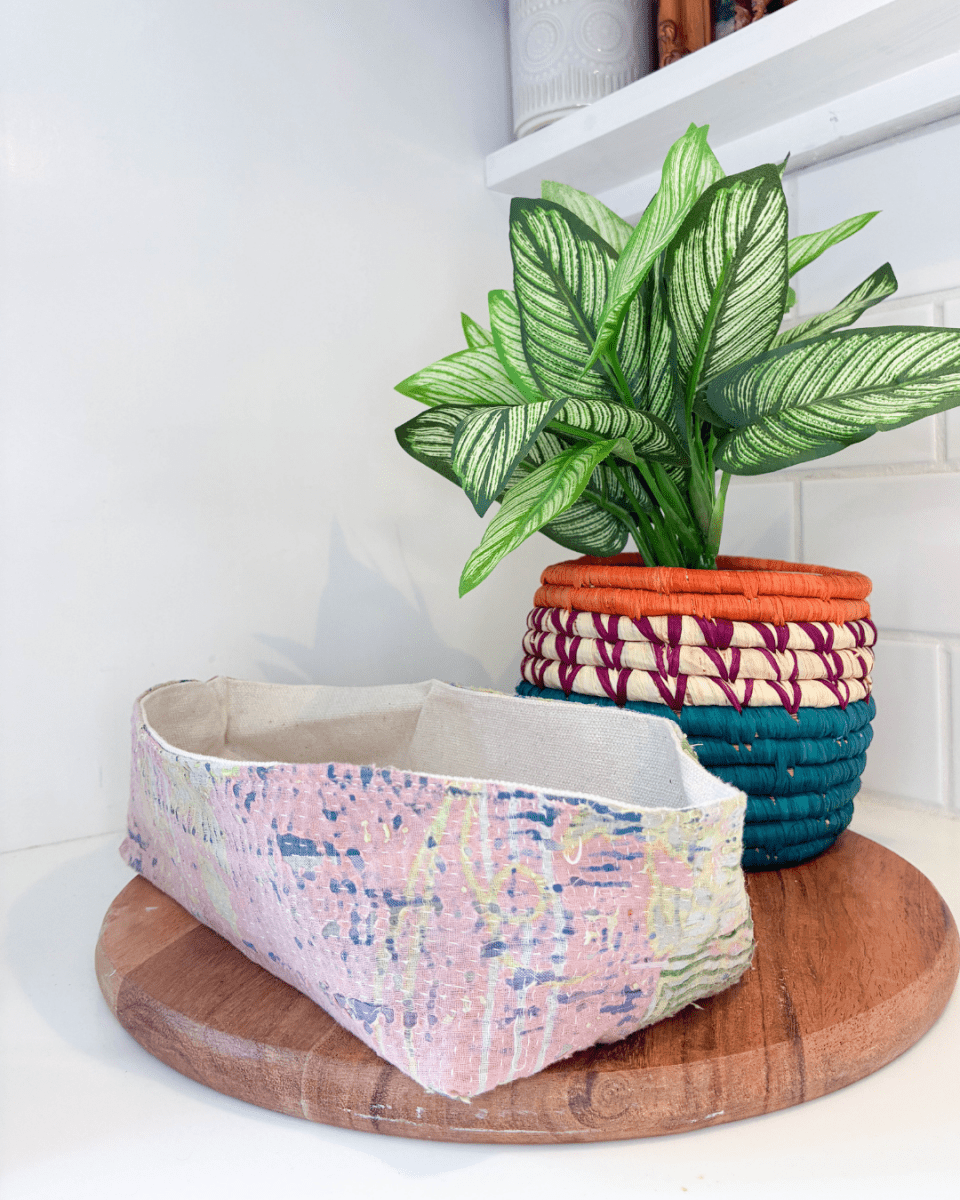 Vintage Kantha Bread Basket | Small - Asha Project Kantha - Saree - Handmade