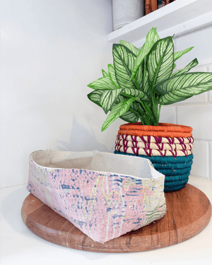 Vintage Kantha Bread Basket | Small - Asha Project Kantha - Saree - Handmade