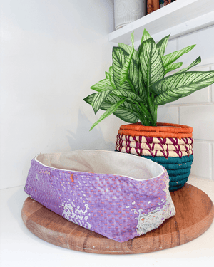 Vintage Kantha Bread Basket | Small - Asha Project Kantha - Saree - Handmade