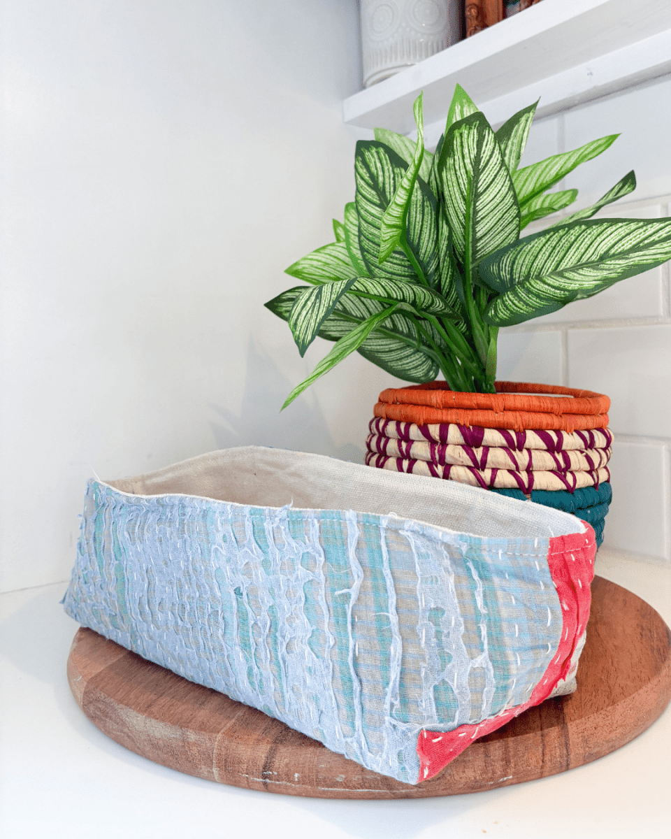 Vintage Kantha Bread Basket | Small - Asha Project Kantha - Saree - Handmade