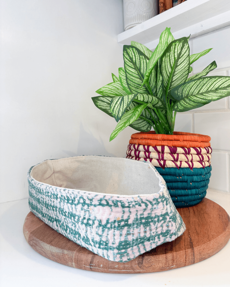 Vintage Kantha Bread Basket | Small - Asha Project Kantha - Saree - Handmade