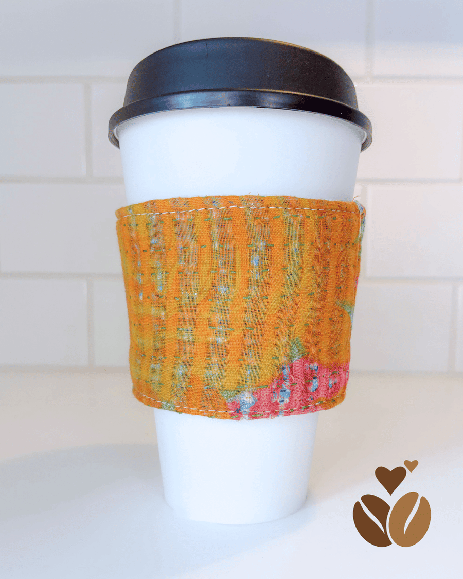 Vintage Kantha Coffee Cozy - Asha Project Kantha - Saree - Handmade