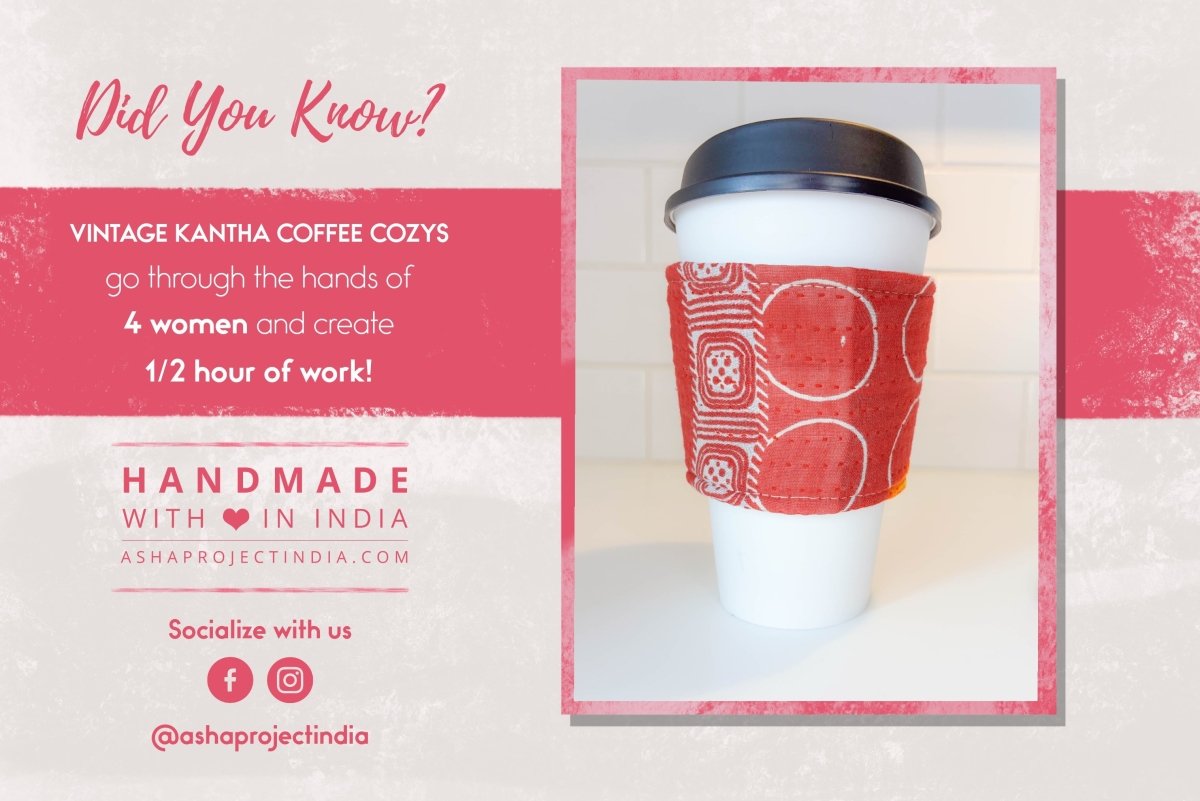 Vintage Kantha Coffee Cozy - Asha Project Kantha - Saree - Handmade