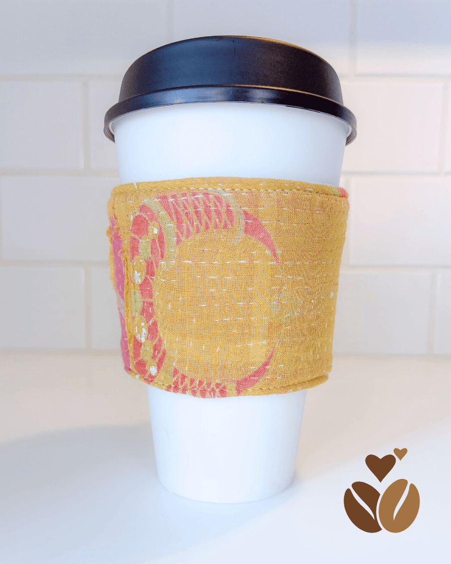 Vintage Kantha Coffee Cozy - Asha Project Kantha - Saree - Handmade