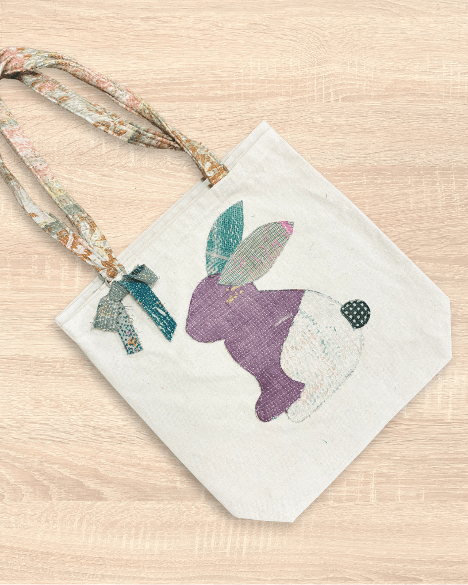 Vintage Kantha Easter Tote | Bunny - Asha Project Kantha - Saree - Handmade