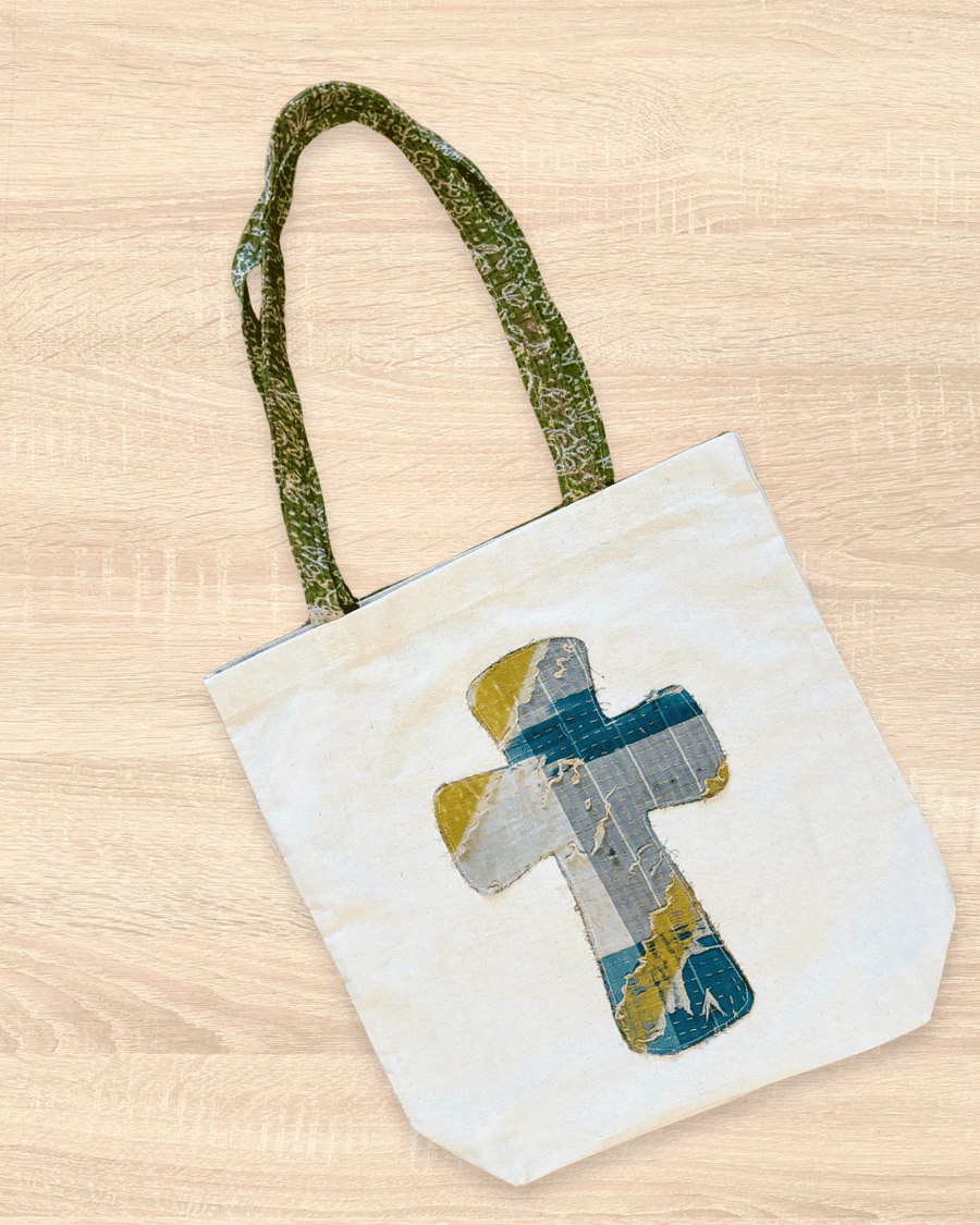 Vintage Kantha Easter Tote | Cross - Asha Project Kantha - Saree - Handmade