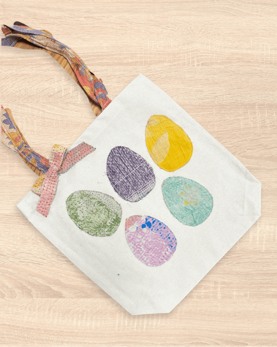 Vintage Kantha Easter Tote | Eggs - Asha Project Kantha - Saree - Handmade