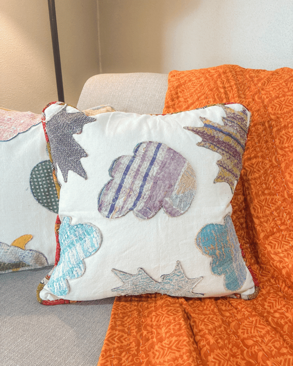 Vintage Kantha Pillow | 18x18 | Fall Leaves - Asha Project Kantha-Saree-Handmade