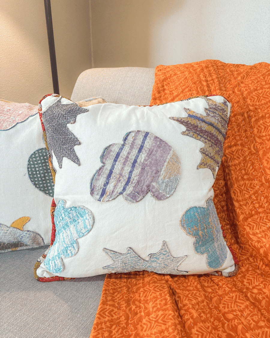 Vintage Kantha Pillow | 18x18 | Fall Leaves - Asha Project Kantha-Saree-Handmade