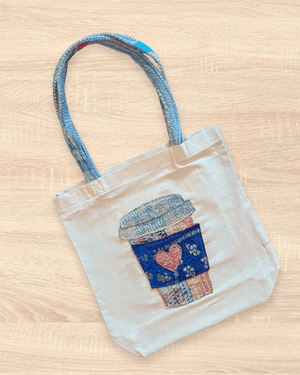 Vintage Kantha Tote | Coffee Cup - Asha Project Kantha-Saree-Handmade