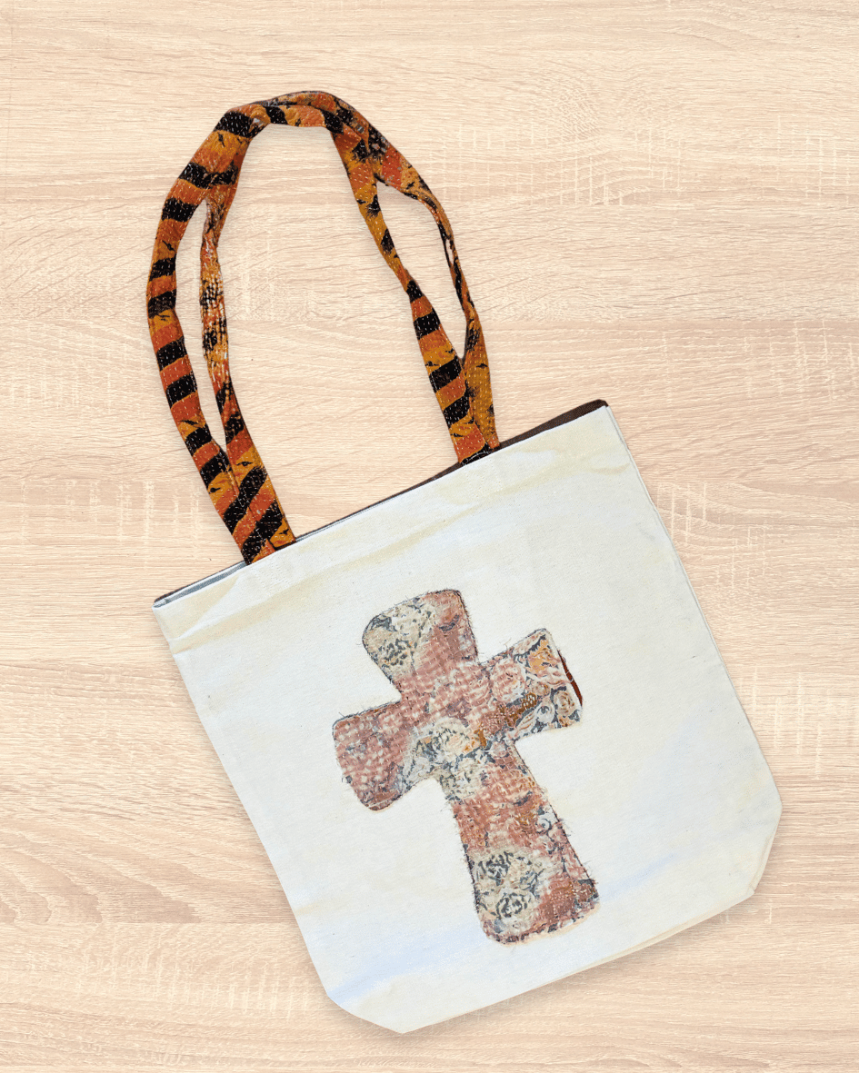 Vintage Kantha Tote | Cross - Asha Project Kantha - Saree - Handmade