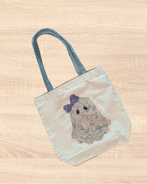 Vintage Kantha Tote | Ghost with Bow - Asha Project Kantha-Saree-Handmade