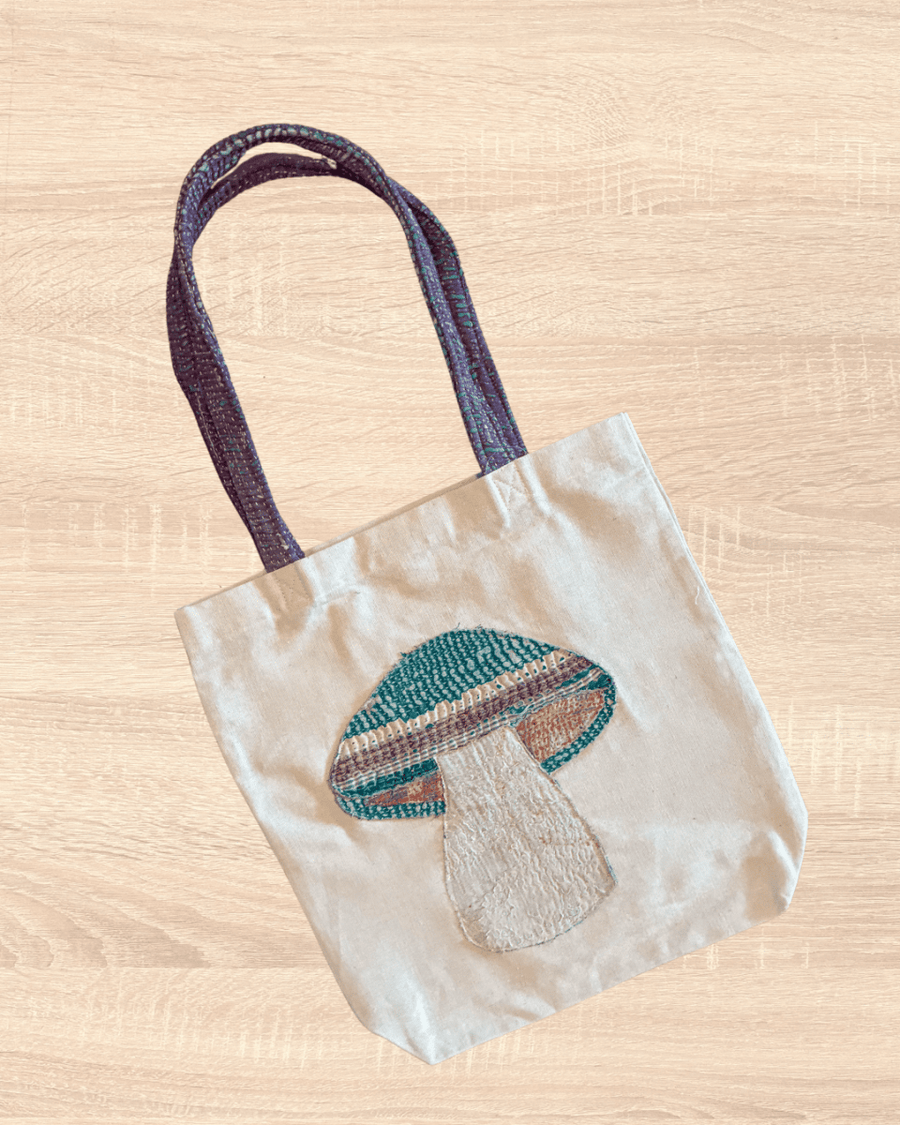 Vintage Kantha Tote | Mushroom - Asha Project Kantha-Saree-Handmade
