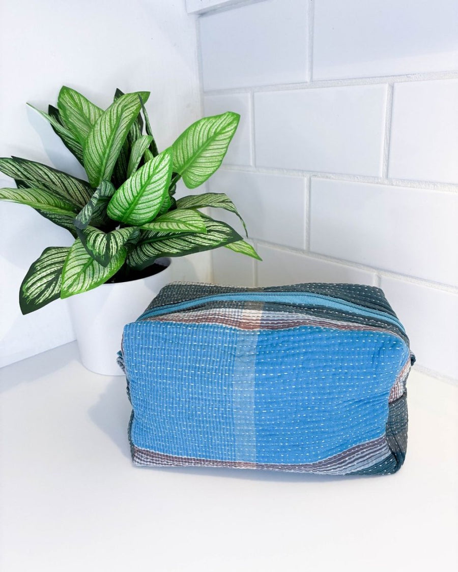 Vintage Kantha Zipper Box Pouch - Asha Project Kantha - Saree - Handmade