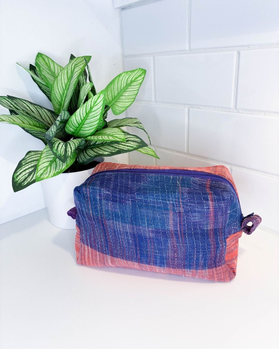 Vintage Kantha Zipper Box Pouch - Asha Project Kantha - Saree - Handmade