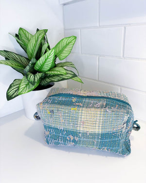 Vintage Kantha Zipper Box Pouch - Asha Project Kantha - Saree - Handmade