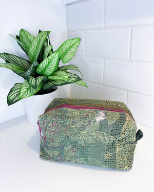 Vintage Kantha Zipper Box Pouch - Asha Project Kantha - Saree - Handmade