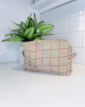 Vintage Kantha Zipper Box Pouch - Asha Project Kantha-Saree-Handmade