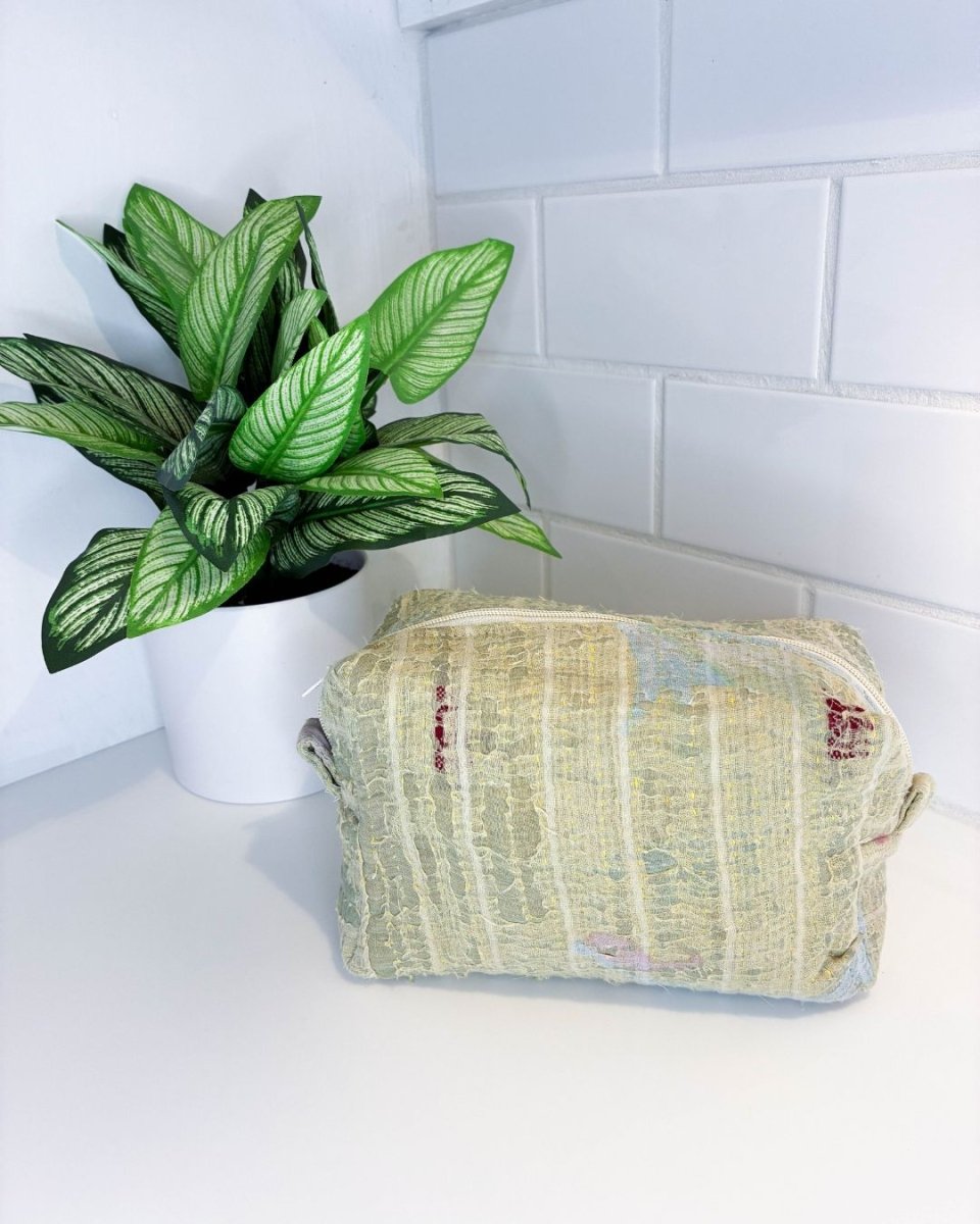 Vintage Kantha Zipper Box Pouch - Asha Project Kantha - Saree - Handmade