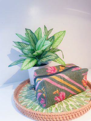 Vintage Kantha Zipper Box Pouch | Assorted - Asha Project Kantha-Saree-Handmade