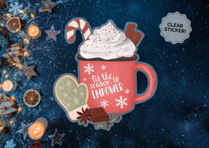 WS Christmas Mug | Clear Vinyl Sticker | 3.3 x 3.6 in - Asha Project Kantha - Saree - Handmade