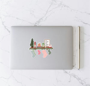 WS Christmas Shelf | Clear Vinyl Sticker | 3.9 x 3.2 in - Asha Project Kantha - Saree - Handmade