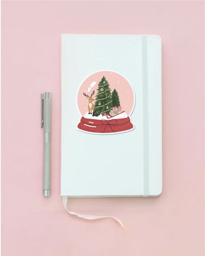 WS Christmas Snow Globe | Clear Vinyl Sticker | 3.3 x 3.6 in - Asha Project Kantha - Saree - Handmade