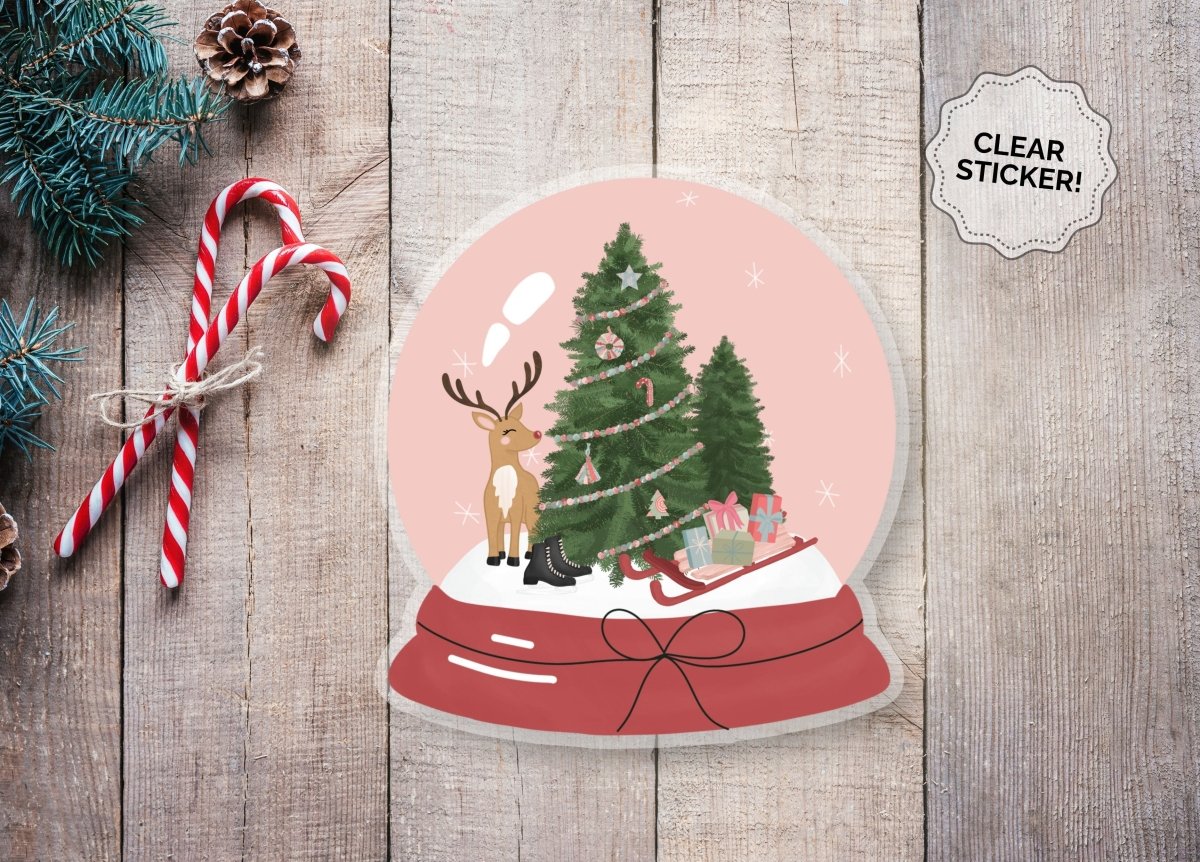 WS Christmas Snow Globe | Clear Vinyl Sticker | 3.3 x 3.6 in - Asha Project Kantha - Saree - Handmade