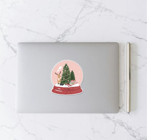 WS Christmas Snow Globe | Clear Vinyl Sticker | 3.3 x 3.6 in - Asha Project Kantha - Saree - Handmade