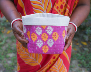 WS Kantha Basket - Asha Project Kantha - Saree - Handmade