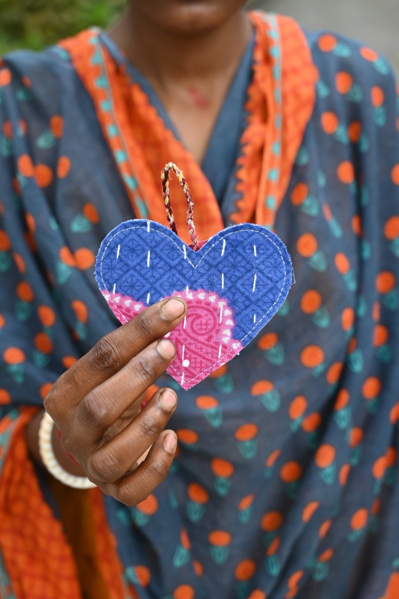 WS Kantha Christmas Ornament | Heart - Asha Project Kantha - Saree - Handmade