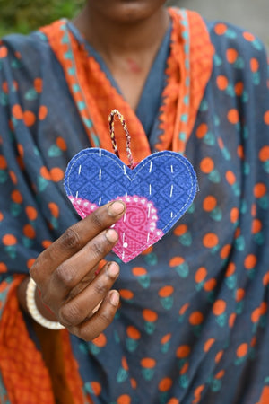 WS Kantha Christmas Ornament | Heart - Asha Project Kantha - Saree - Handmade