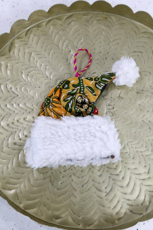 WS Kantha Christmas Ornament | Santa Hat - Asha Project Kantha - Saree - Handmade
