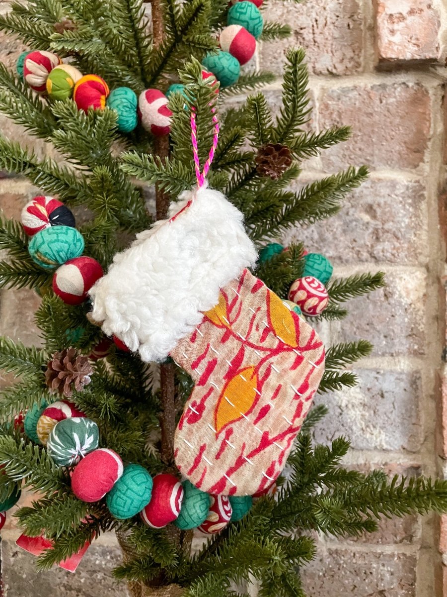 WS Kantha Christmas Ornament | Stocking - Asha Project Kantha - Saree - Handmade