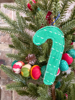 WS Kantha Christmas Ornaments | Candy Cane - Asha Project Kantha - Saree - Handmade