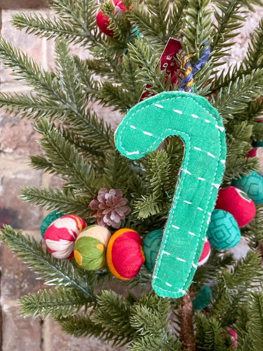 WS Kantha Christmas Ornaments | Candy Cane - Asha Project Kantha - Saree - Handmade