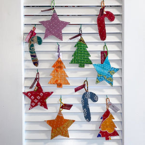WS Kantha Christmas Ornaments | Candy Cane - Asha Project Kantha - Saree - Handmade