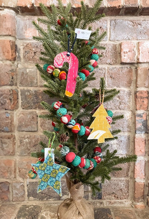 WS Kantha Christmas Ornaments | Candy Cane - Asha Project Kantha - Saree - Handmade