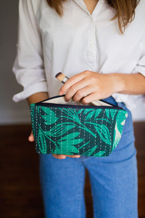 WS Kantha Cosmetic Bag | Medium - Asha Project Kantha - Saree - Handmade