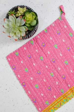 WS Kantha Dish Cloth | Valentine's Day - Asha Project Kantha - Saree - Handmade