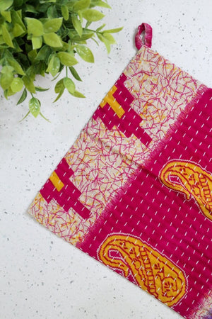 WS Kantha Dish Cloth | Valentine's Day - Asha Project Kantha - Saree - Handmade