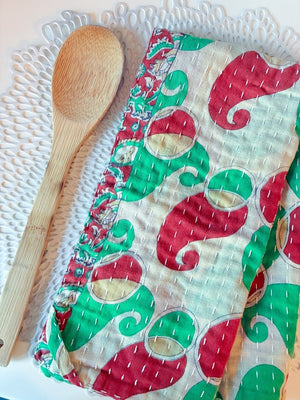 WS Kantha Kitchen Towel | Christmas - Asha Project Kantha - Saree - Handmade