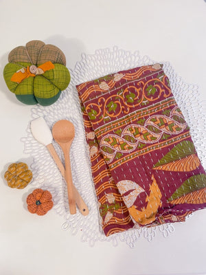 WS Kantha Kitchen Towel | Fall Vibes - Asha Project Kantha - Saree - Handmade