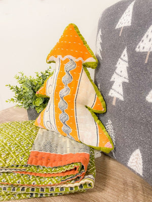 WS Kantha Pillow | Christmas Tree - Asha Project Kantha - Saree - Handmade