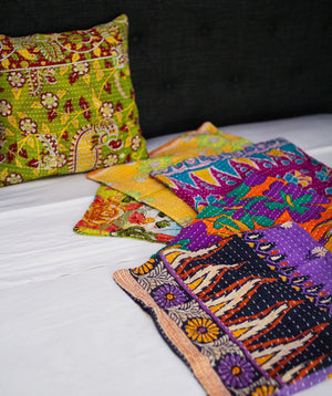 WS Kantha Pillow Cover - Asha Project Kantha - Saree - Handmade