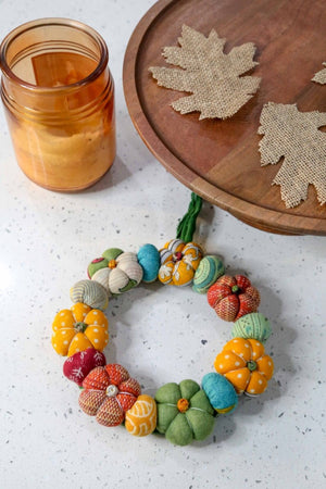 WS Mini Saree Pumpkin Wreath - Asha Project Kantha - Saree - Handmade