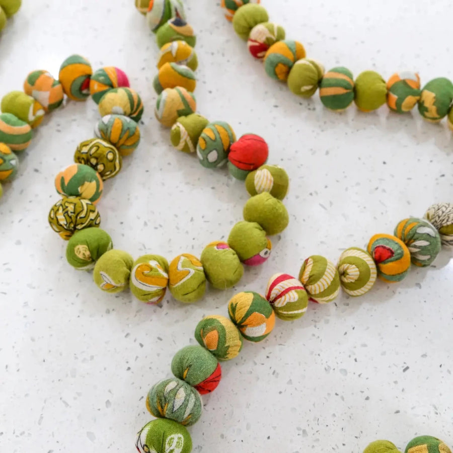 WS Saree Bead Garland | Green - Asha Project Kantha - Saree - Handmade
